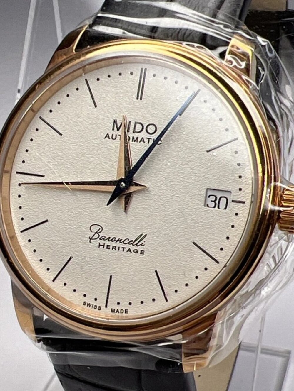 Mido Baroncelli Heritage 33mm Rose Gold Tone Automatic Date Watch M027407 B & P